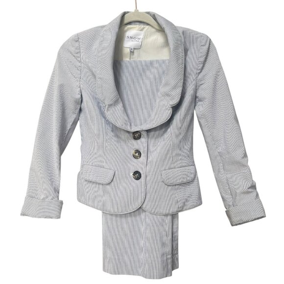 Snow from St. Barth Women's Suit Blue & White Stripes Pants & Jacket Size 36/38 - Picture 2 of 15